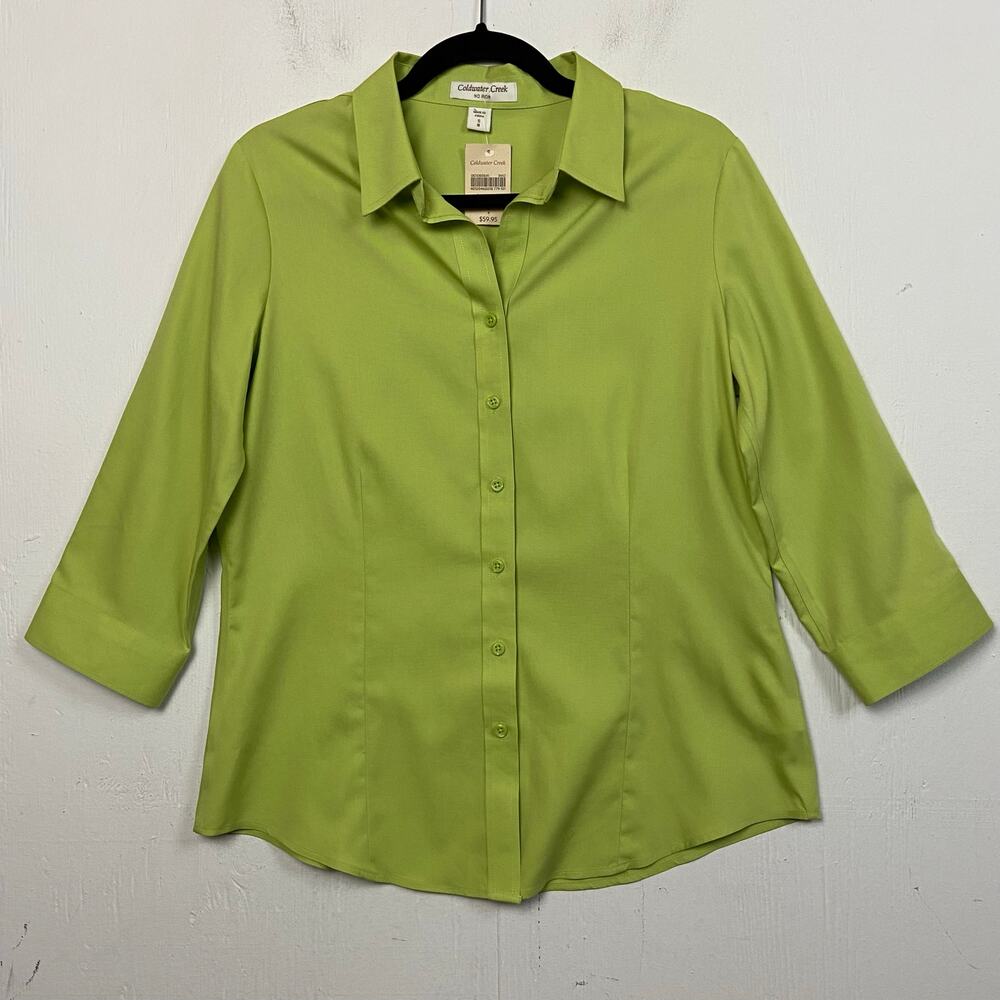 Coldwater Creek Perfect Green 3/4 No Iron Career Blouse Top Size Small NWT